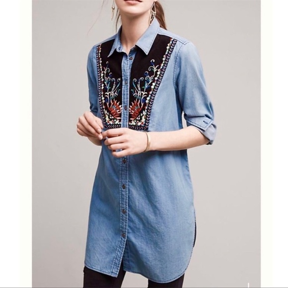 Anthropologie Holding Horses Murelet Chambray Buttondown Tunic NWT 2 - Picture 2 of 9